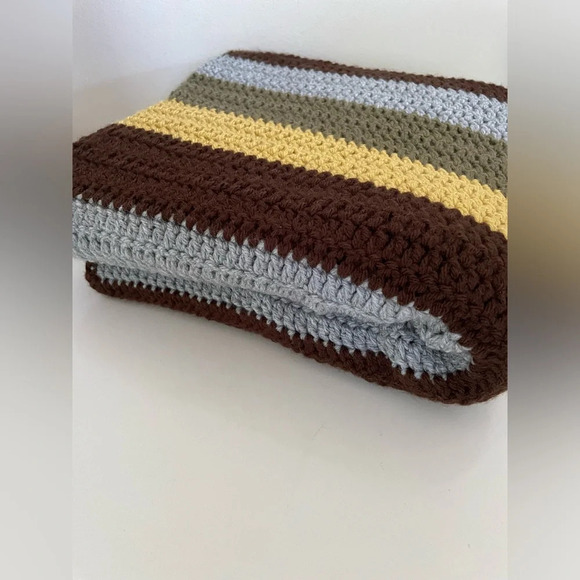 Handmade Multi-Colored Striped Crochet Home Decor Throw Blanket Approx: 49”x49” - Picture 10 of 11